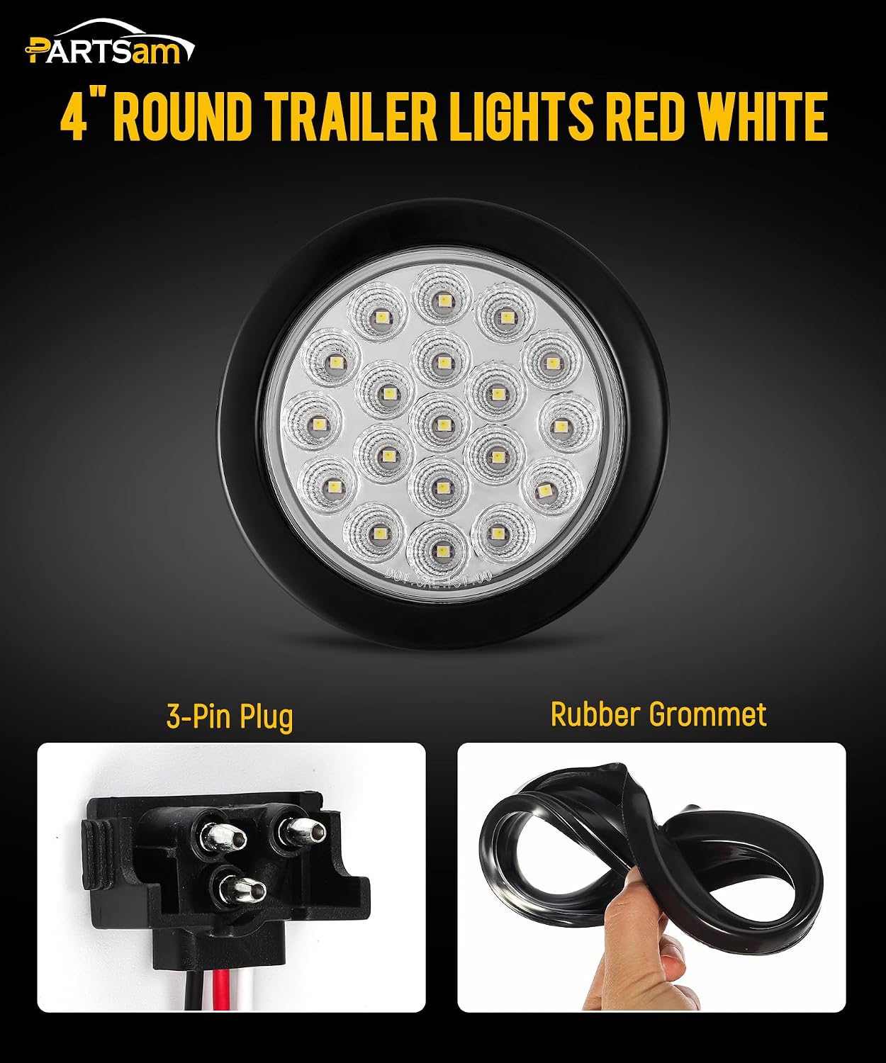 Detalle 2 de PARTSam GTCV-0652883157 4-Inch Round Red/White LED Truck and Trailer Lights