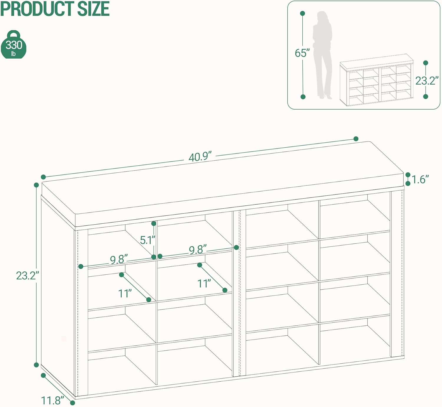 Detalle de Hzuaneri banc à chaussures blanc SB25614KA avec siège et rangement (16 compartiments, coussin)