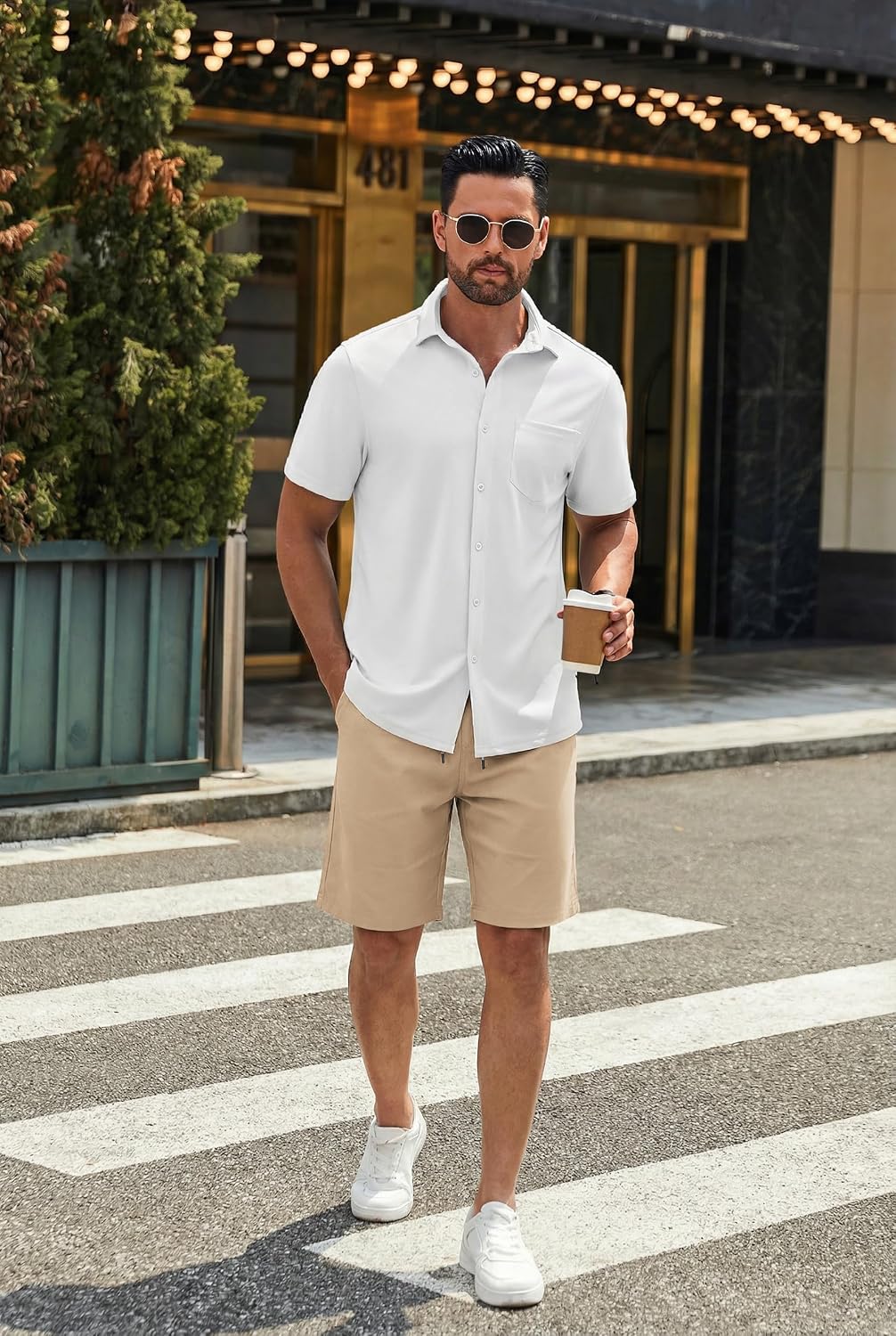 Detalle de COOFANDY Men's Casual Cotton Drawstring 9-Inch Chino Shorts