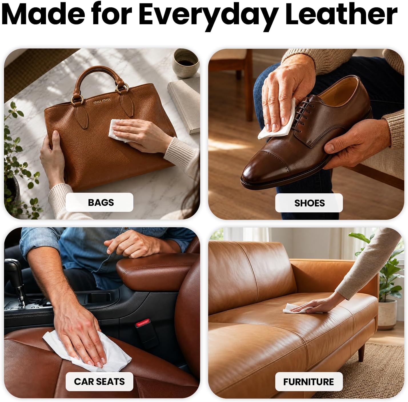 Detalle de EVEO CAC6 Leather Wipes, 4-in-1 Cleaner and Conditioner, 80 Count