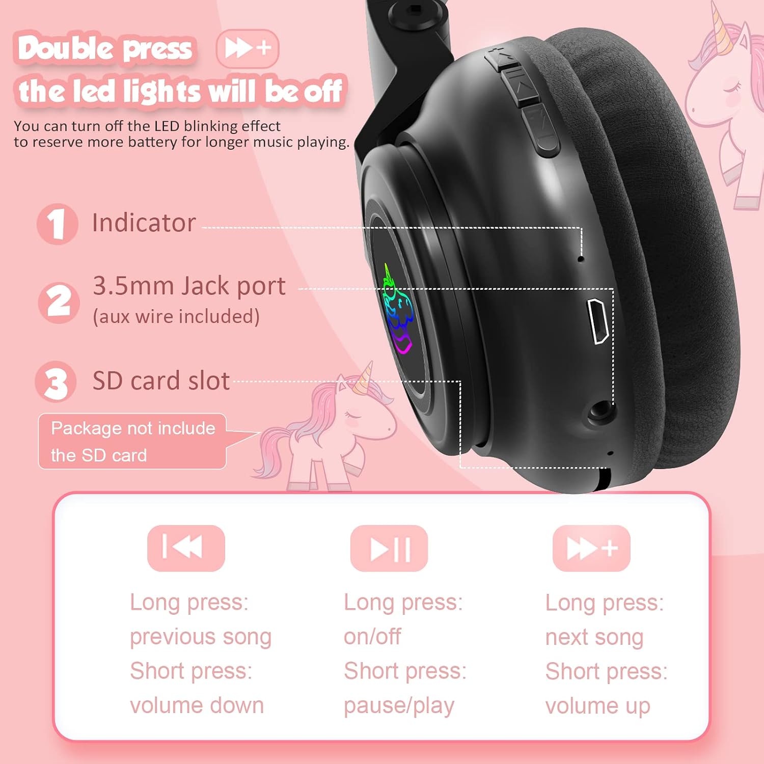 Detalle 1 de Unicorn kids Bluetooth headphones with mic