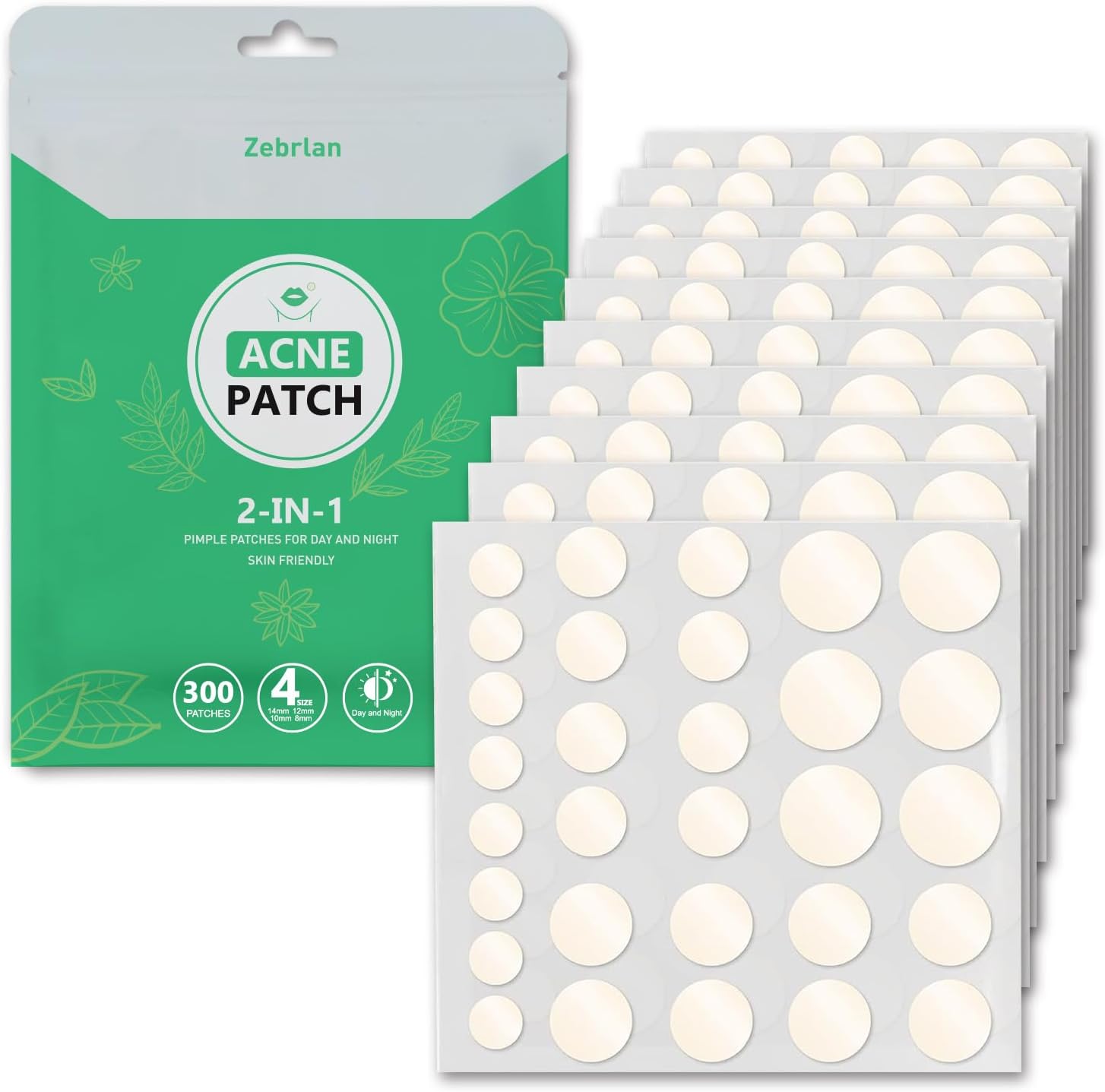 Patch bouton hydrocolloïde 2-en-1 300 pièces (imperméable, invisible) pour acné jour et nuit