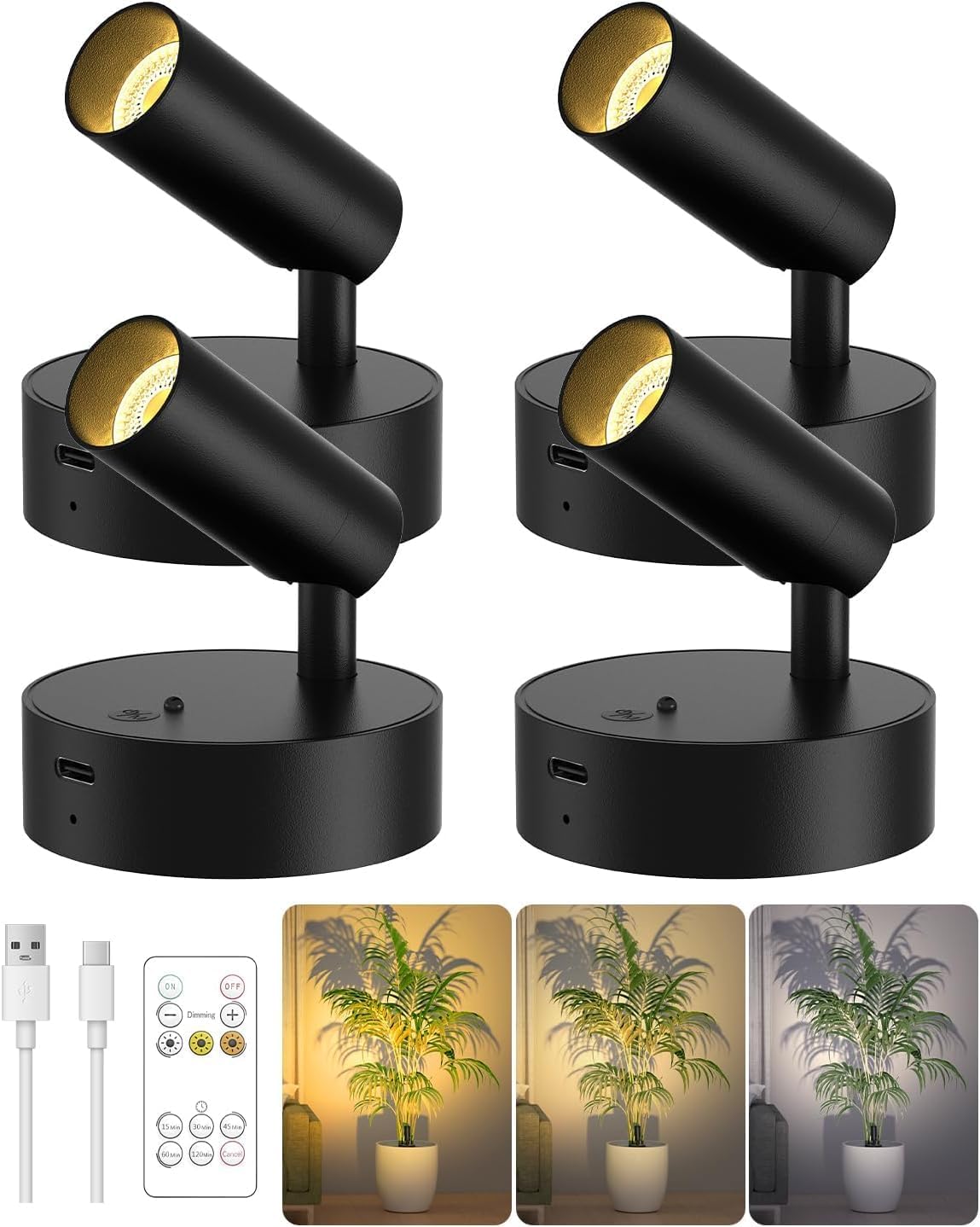 Detalle de GOODEA GDSF001 Wireless LED Spotlights, 4-Pack, Rechargeable with Remote