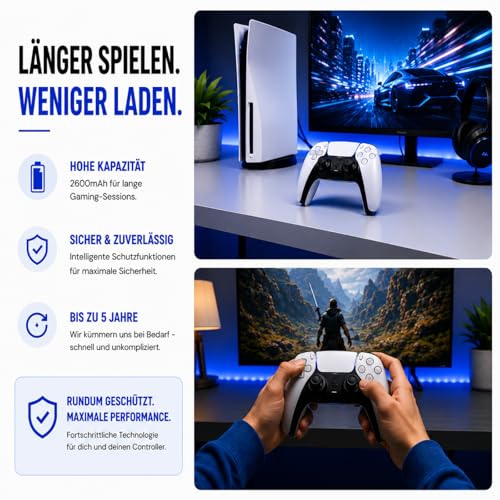Detalle de PAXO Akku für PS5 DualSense Controller – 2600 mAh, 9500 mWh, +66% Spielzeit inklusive Werkzeug & Video-Anleitung
