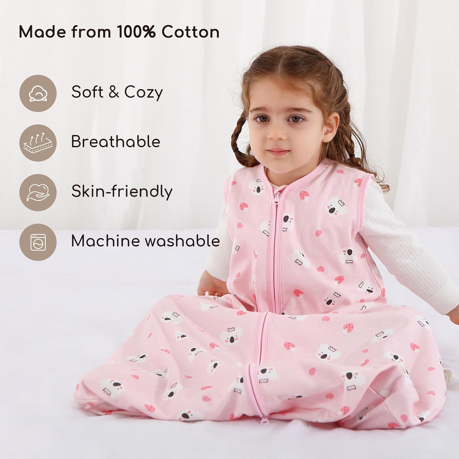 Thumbnail 2 de Yukkidds Baby Sleeping Bag 0.5 Tog – 100% Cotton, Lightweight Summer 2 Pack (Pink Berry)