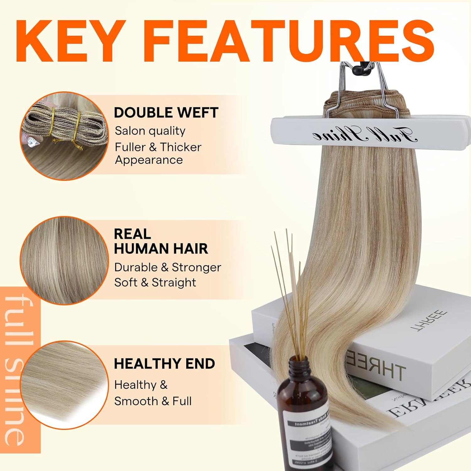 Thumbnail 1 de Full Shine Ash Blonde Double Weft Sew-In Hair Extensions (18/613) – 20 Inch, 105g