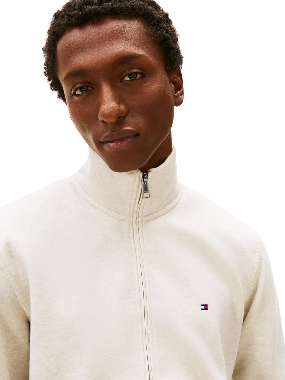 Detalle de Tommy Hilfiger men’s Essential fleece stand-collar zip-through sweatshirt