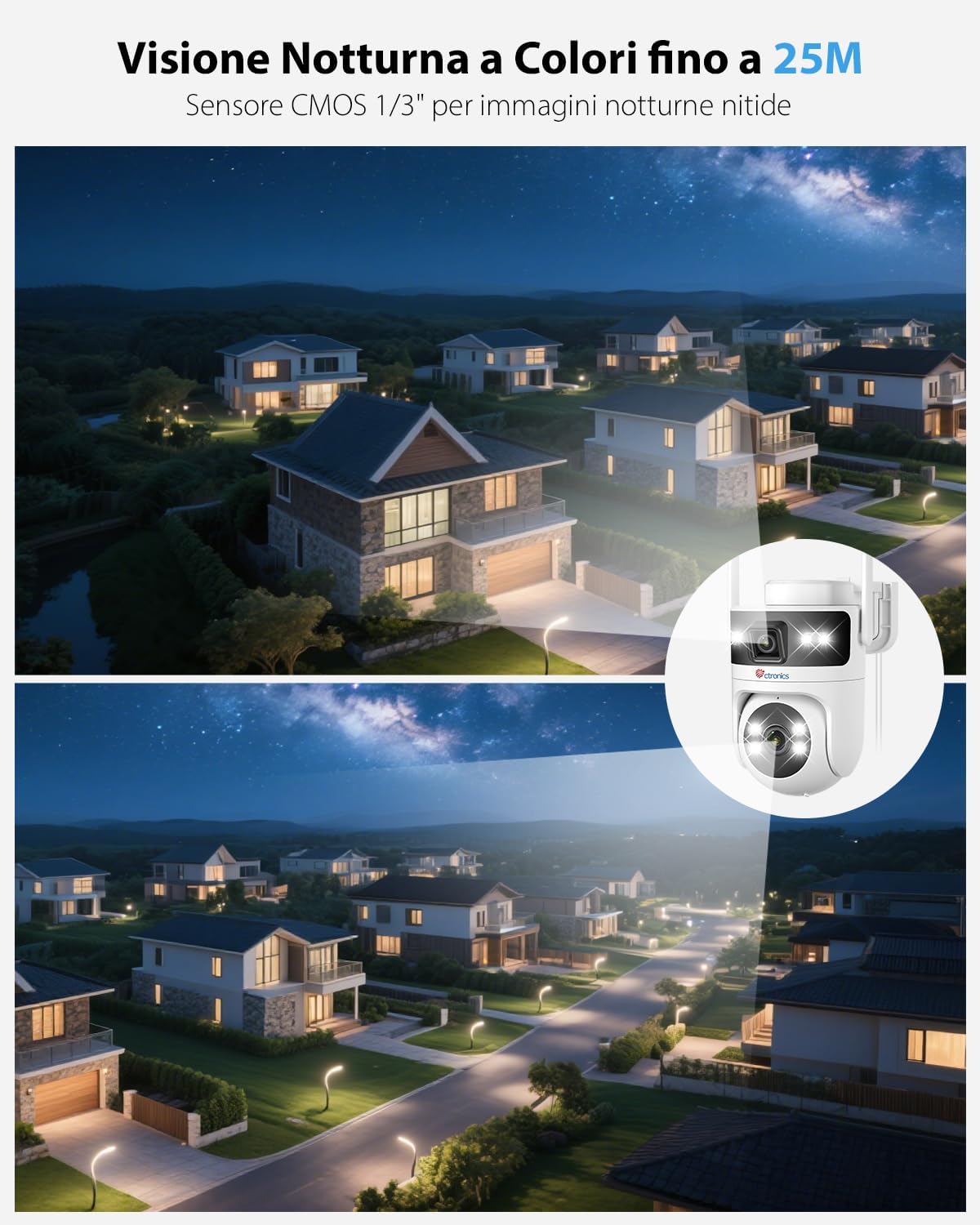 Thumbnail 5 de Ctronics PoE Telecamera Wi-Fi Esterno Doppio Obiettivo: Sorveglianza 360° con Tracciamento AI