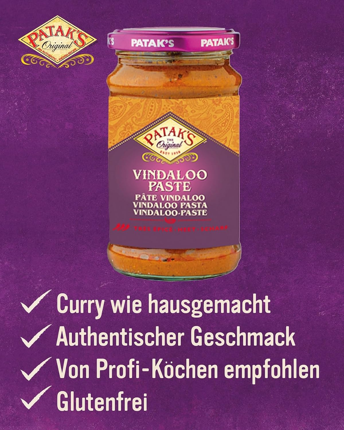 Detalle 2 de Patak's Vindaloo Currypaste 6er Pack (6 x 283 g) – Indien importierte Würze im praktischen Mehrfach-Pack