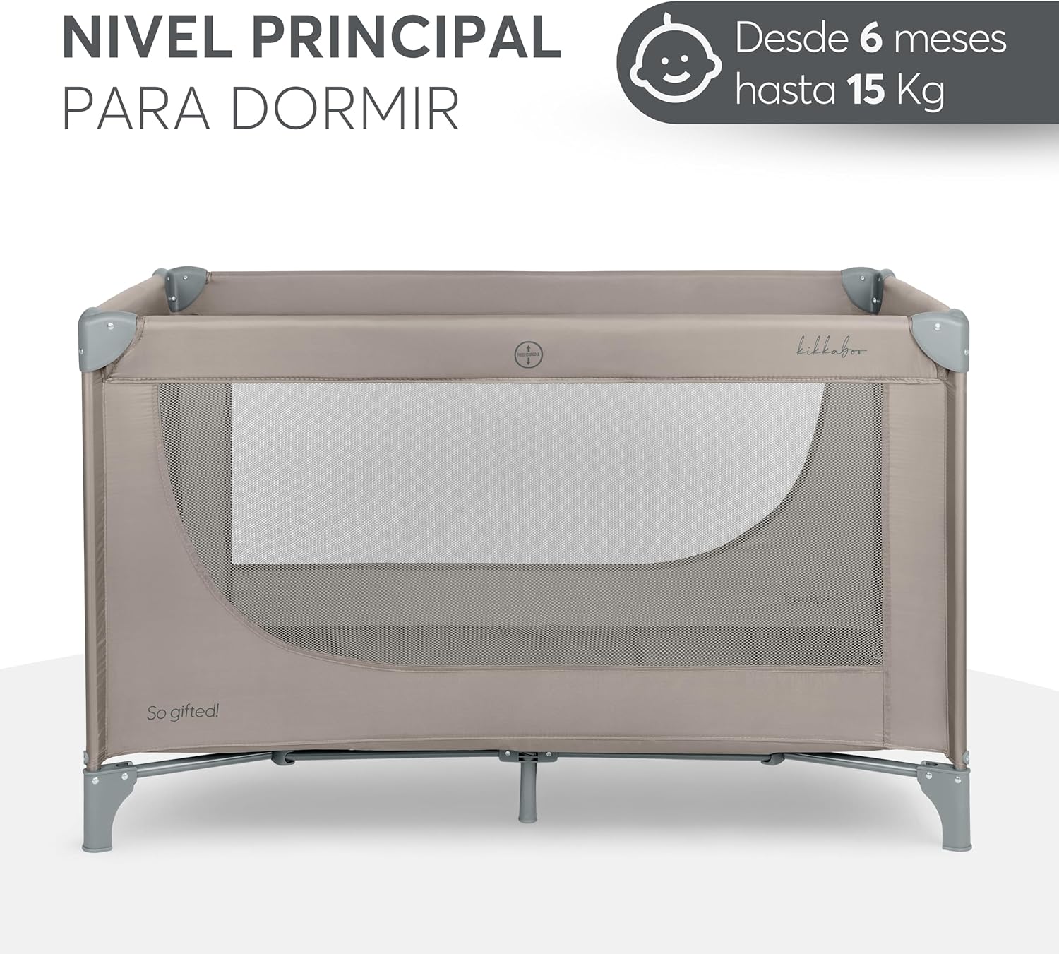 Detalle de KikkaBoo Cuna de Viaje SO Gifted 2026: Cuna/Parque 120x60 cm para bebé (hasta 15 kg) en beige