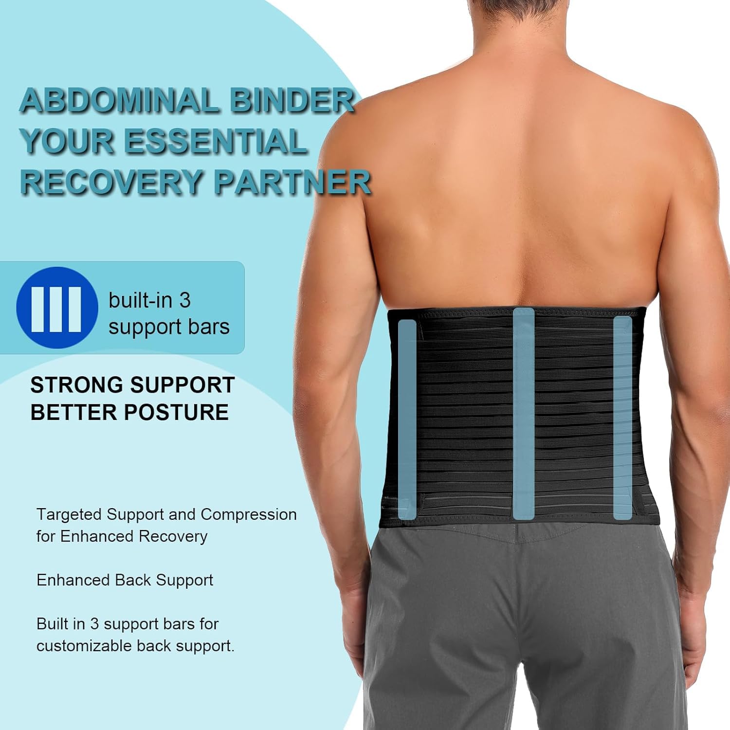 Detalle 1 de MAMODY Abdominal Binder, XL Adjustable Waist Support Belt in Black