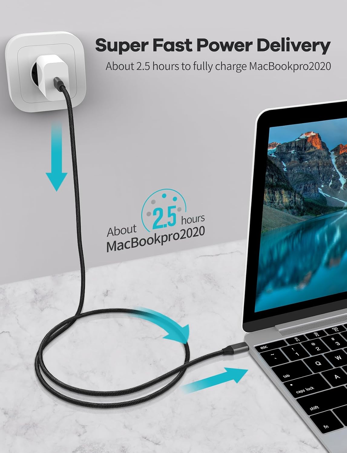 Detalle de USB-C PD100W to USB-C Cable 2m: Fast Charge & Data for latest devices