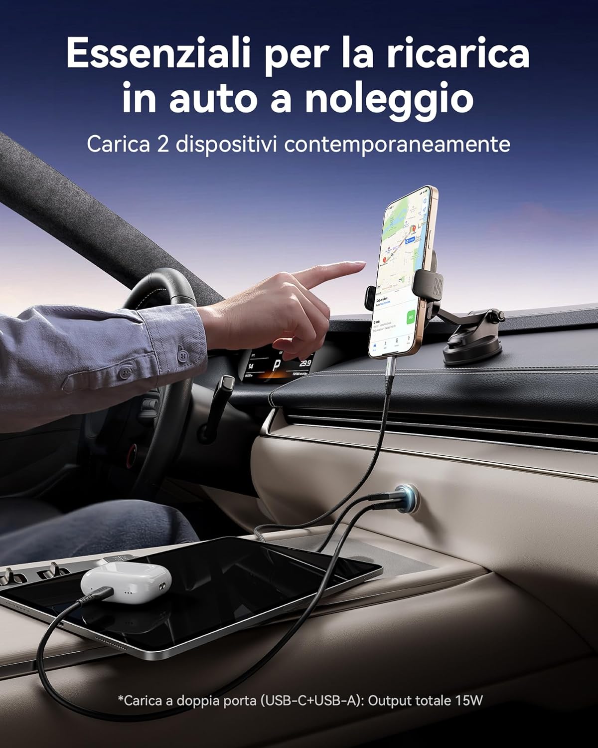 Thumbnail 4 de INIU caricatore auto 60W con USB-C PD e QC 3.0, doppia porta per ricarica rapida