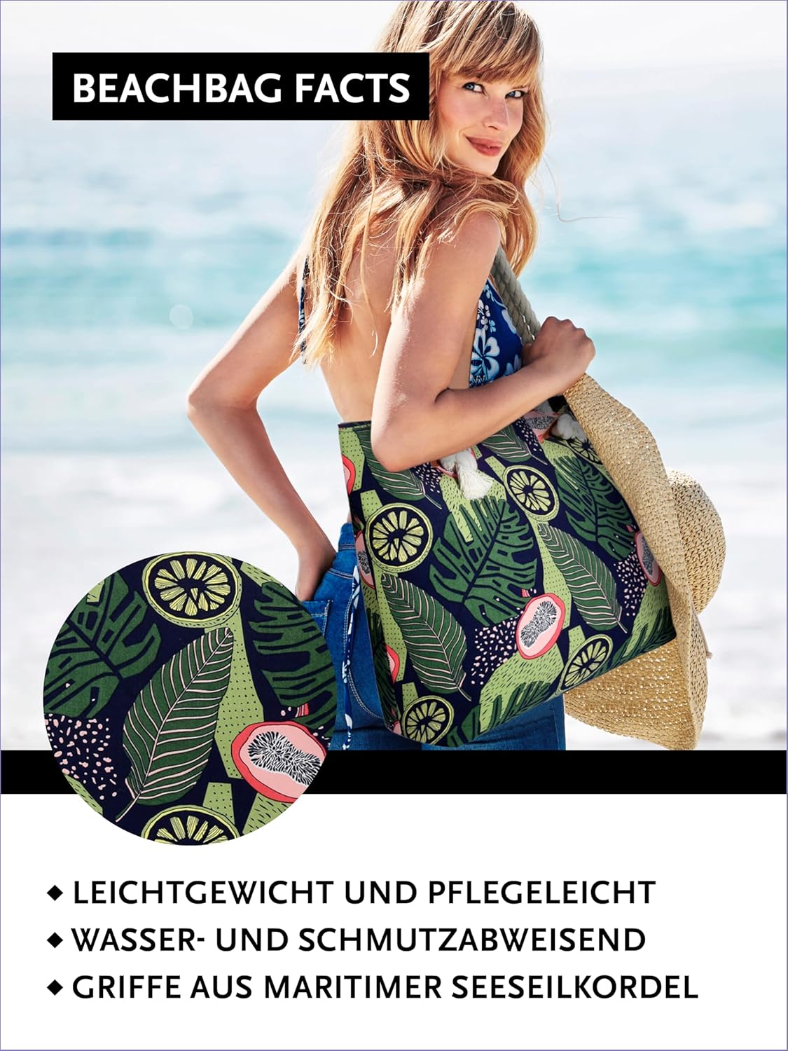 Thumbnail 3 de DonDon Strandtasche XXL mit Reißverschluss – Umhängetasche & Shopper für Damen im Beach Look