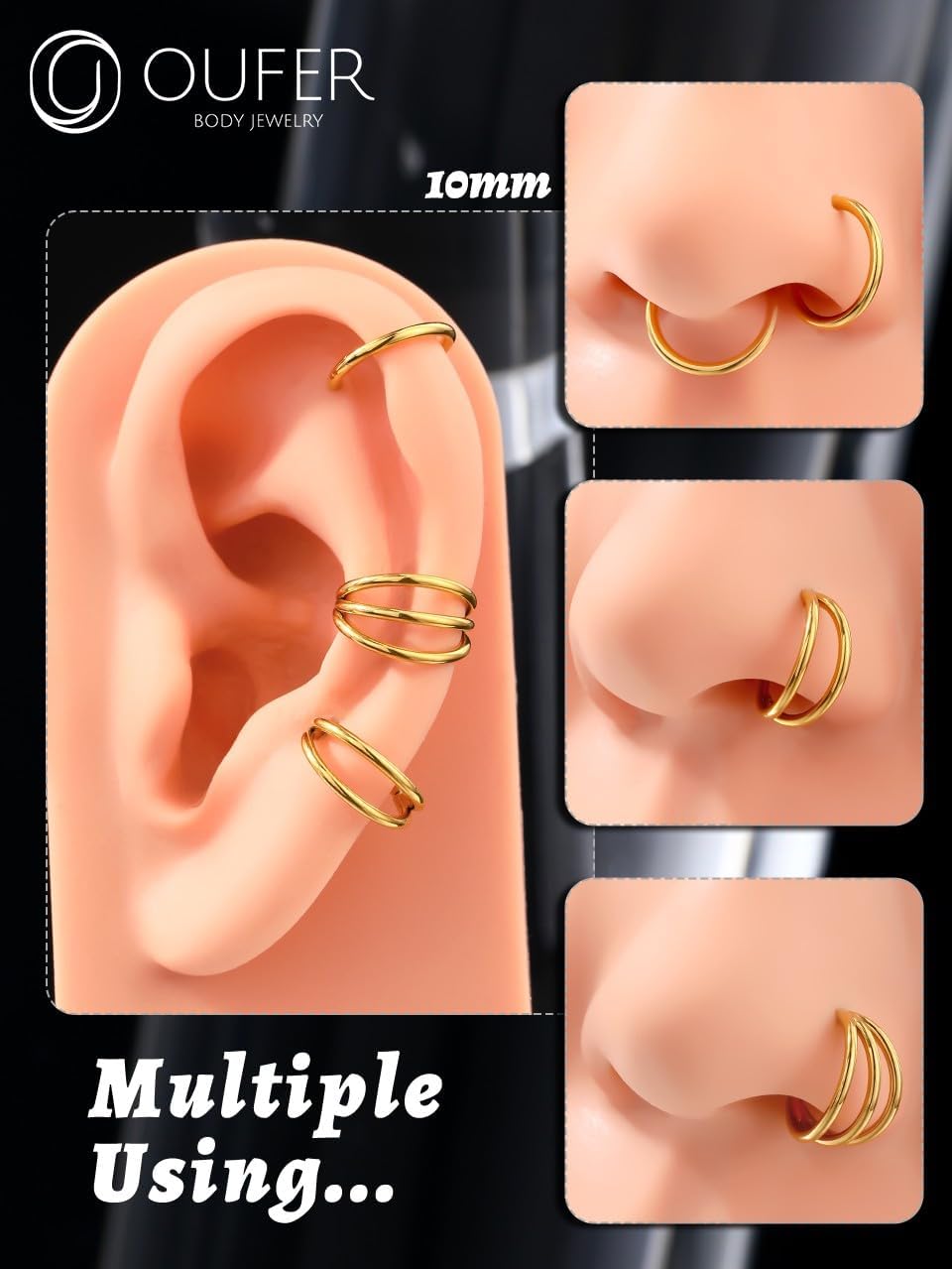Thumbnail 4 de OUFER Cartilage Earring Hoops 3pcs 16G 316L