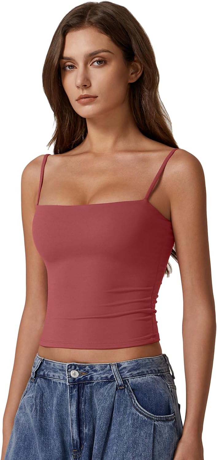 Detalle de QINSEN Women's Double Lined Basic Tank Top with Adjustable Spaghetti Straps