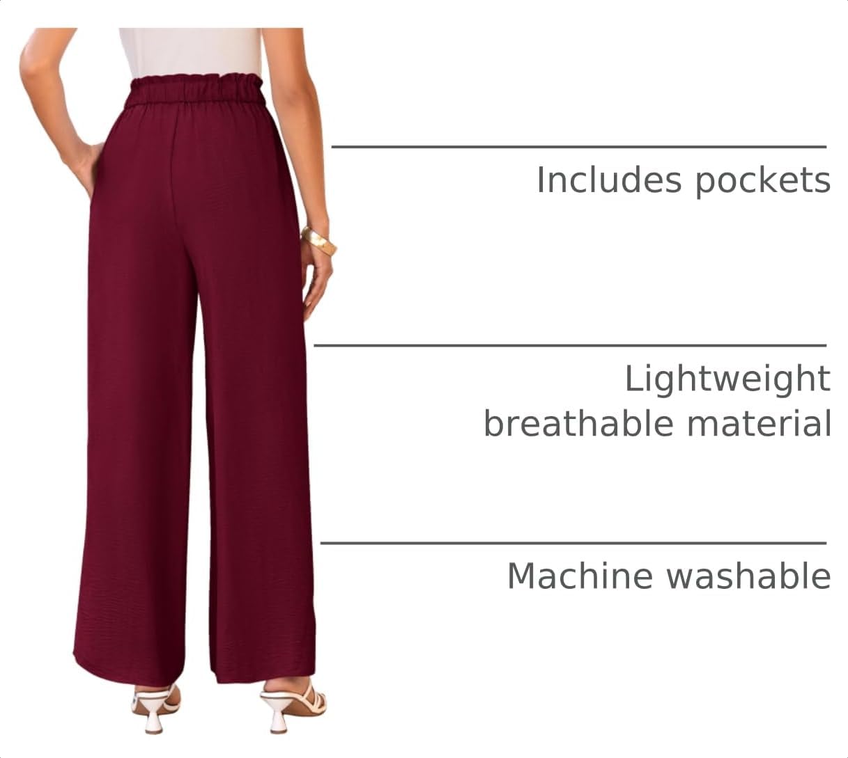 Detalle 2 de PRETTYGARDEN Women's Palazzo Work Pants, Wide Leg, Elastic Waist, Tie Front