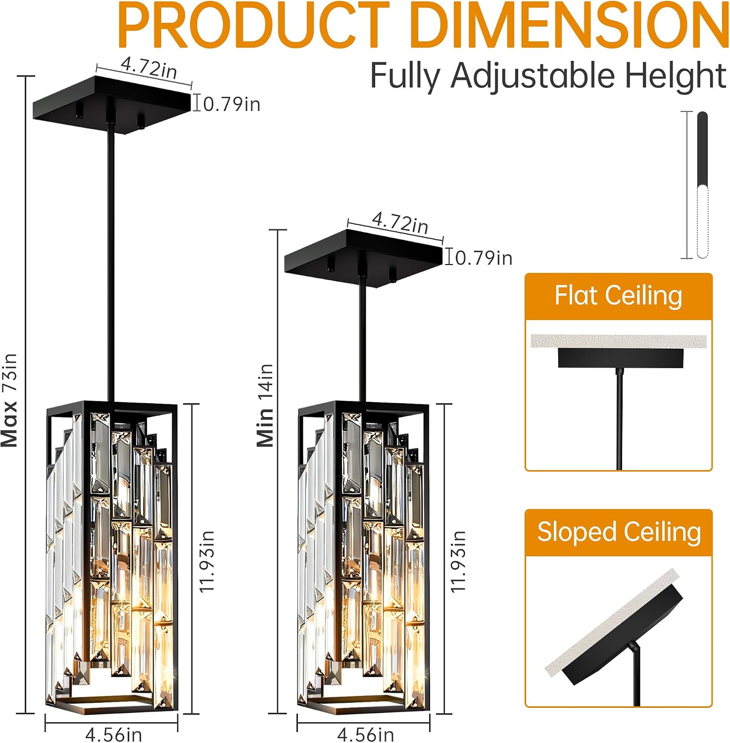 Detalle de Esfos D02-3-BK Black Crystal Pendant Lights, 3-Pack, E26