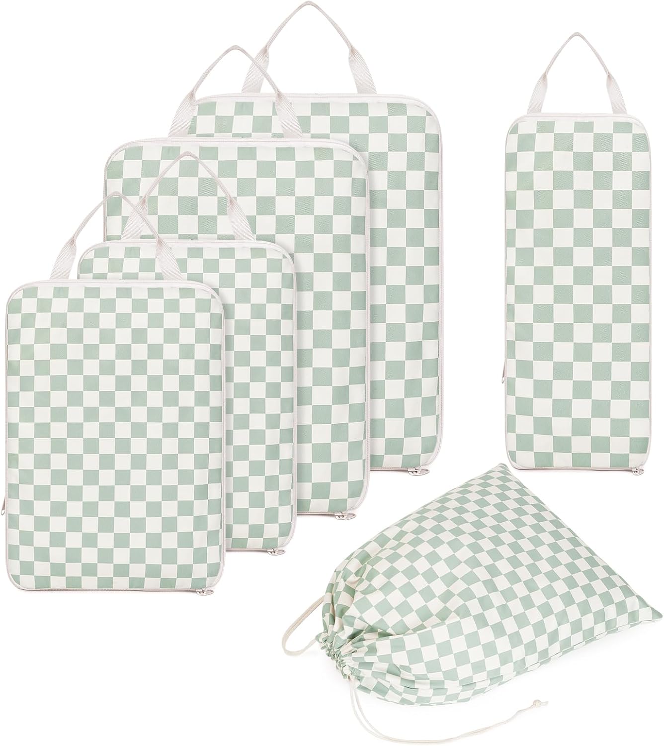 Thumbnail 1 de Narwey 6-teilige Koffer-Organizer Set (Checker Mintgrün) mit Kompressions-Packing Cubes für Cabin-Travel