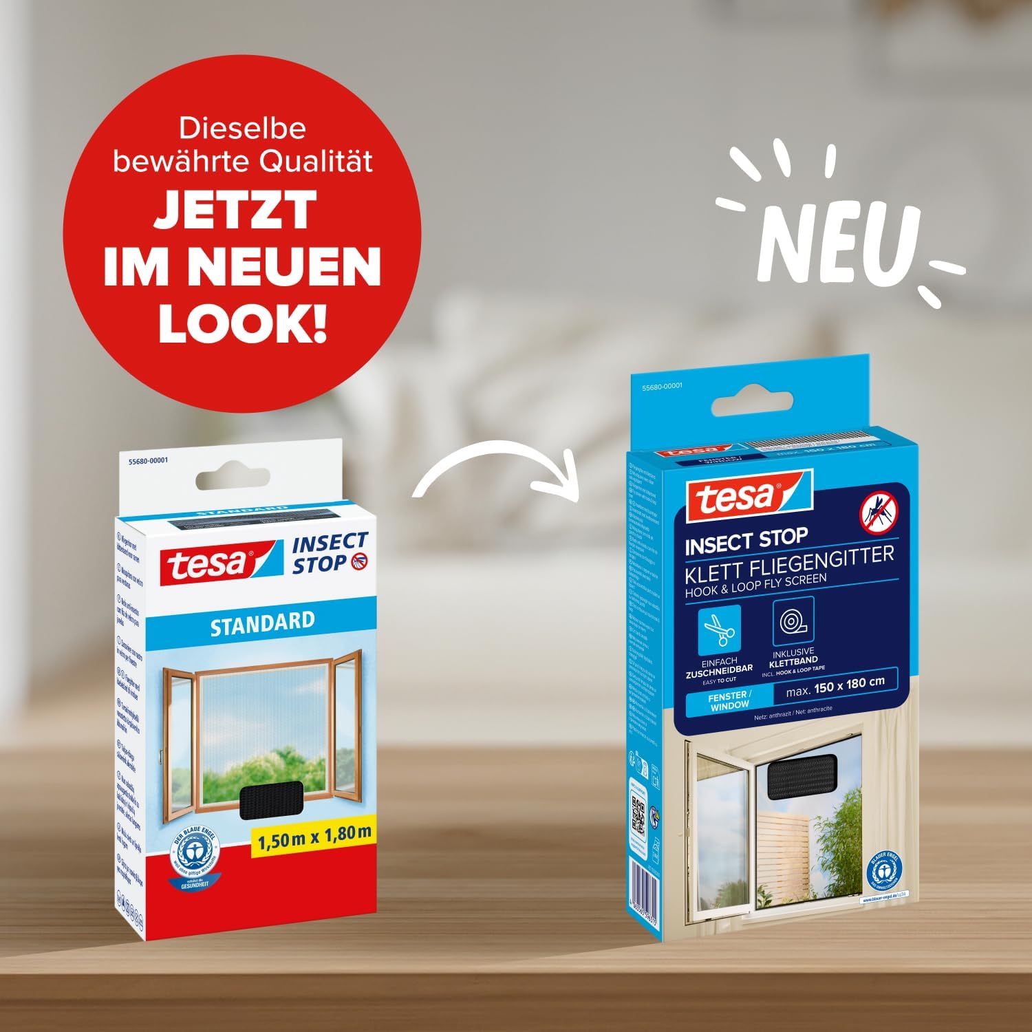 Detalle 2 de tesa INSECT STOP Klett Fliegengitter für Fenster – Mückenschutz ohne Bohren, 150 × 180 cm, Anthrazit