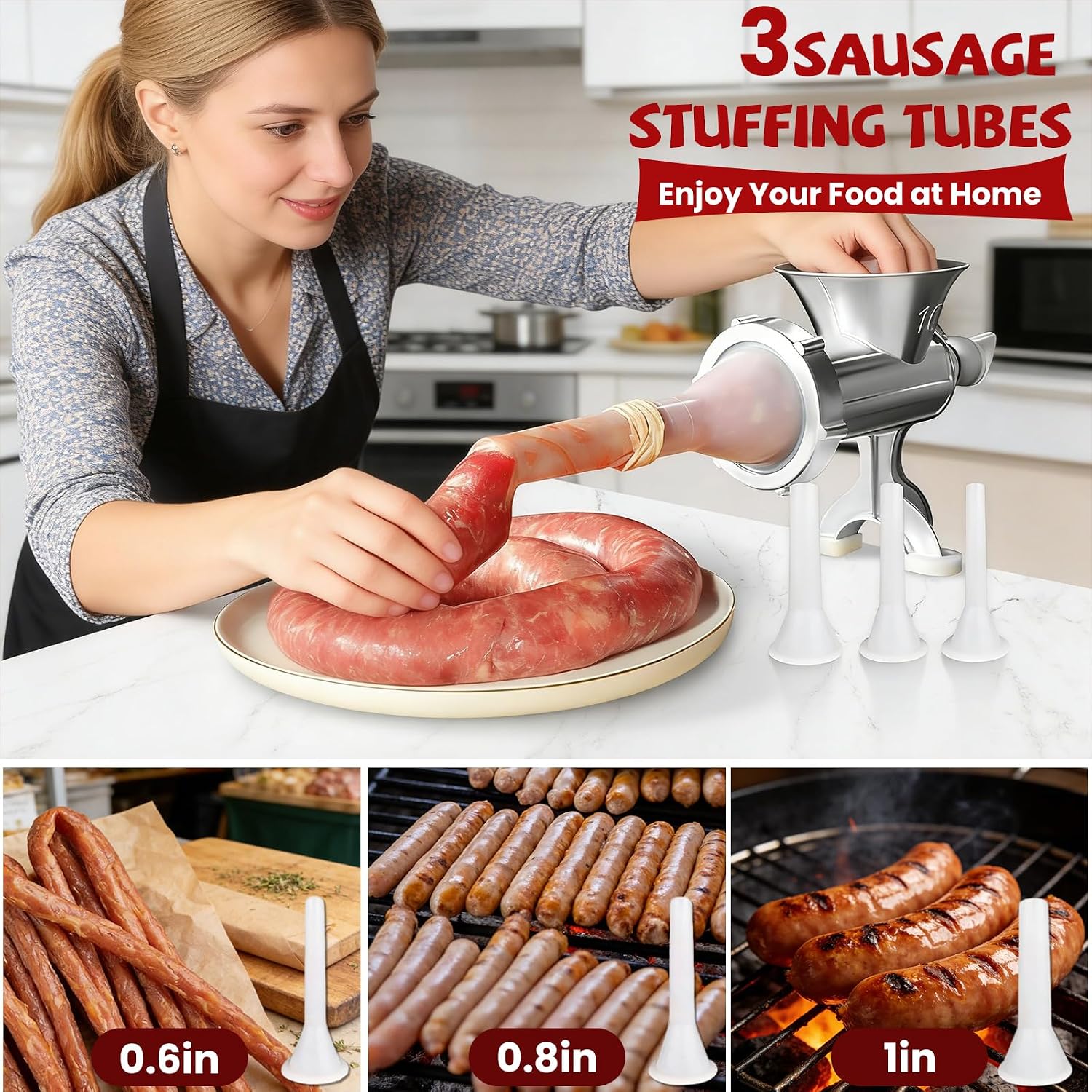 Thumbnail 2 de Manual Meat Mincer and Sausage Stuffer with Clamp – Handy Hand-Operated Kitchen Helper