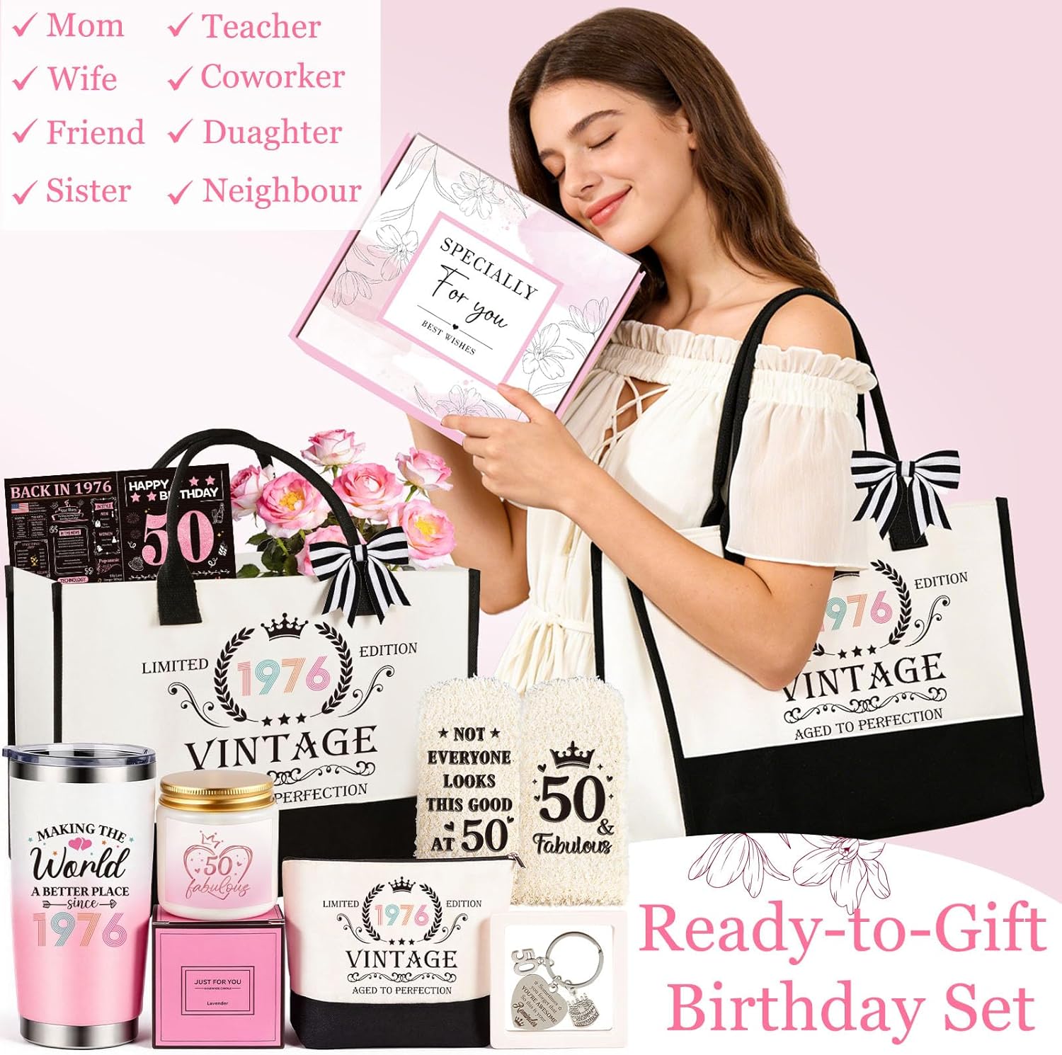 Thumbnail 1 de Giftota 50th Birthday Gifts for Her (Vintage 1976 Gift Basket) — 8-Piece Set for Women