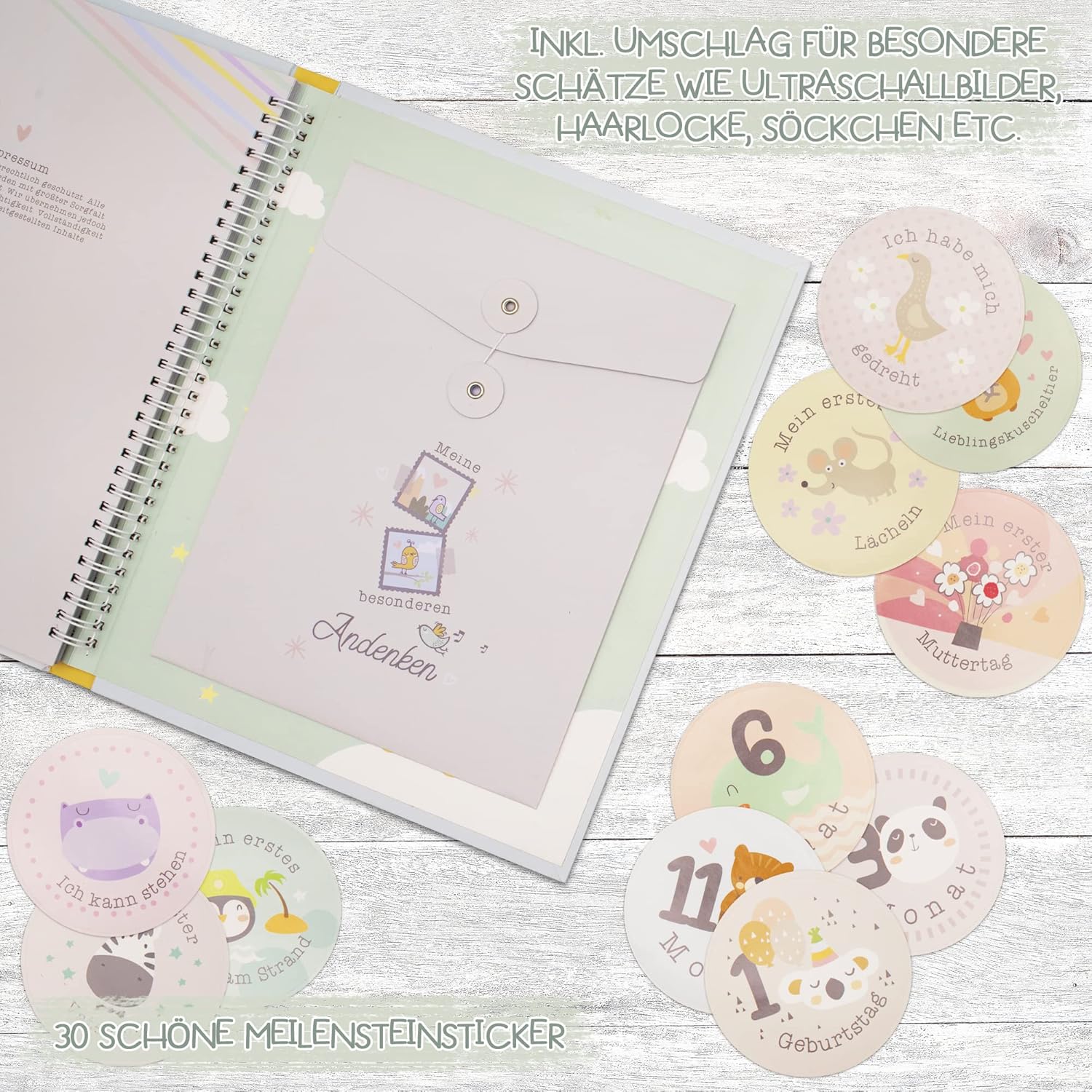 Thumbnail 4 de MilaBoo Unser Wunder: Babyalbum fürs erste Jahr mit Meilensteinstickern (Ringbuch, 29,5 x 23,5 cm)