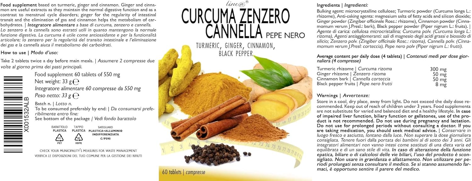 Thumbnail 1 de Curcuma, gingembre, cannelle et poivre noir Line@ — 60 comprimés pour réactiver le métabolisme et la digestion