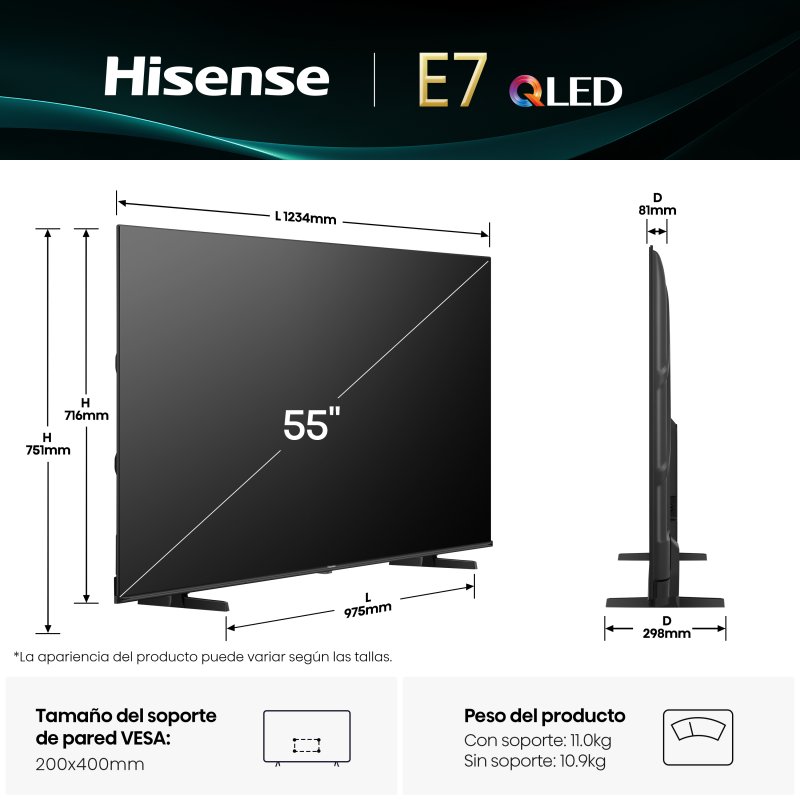Detalle 2 de Hisense QLED 55E7Q 4K Ultra HD Smart TV