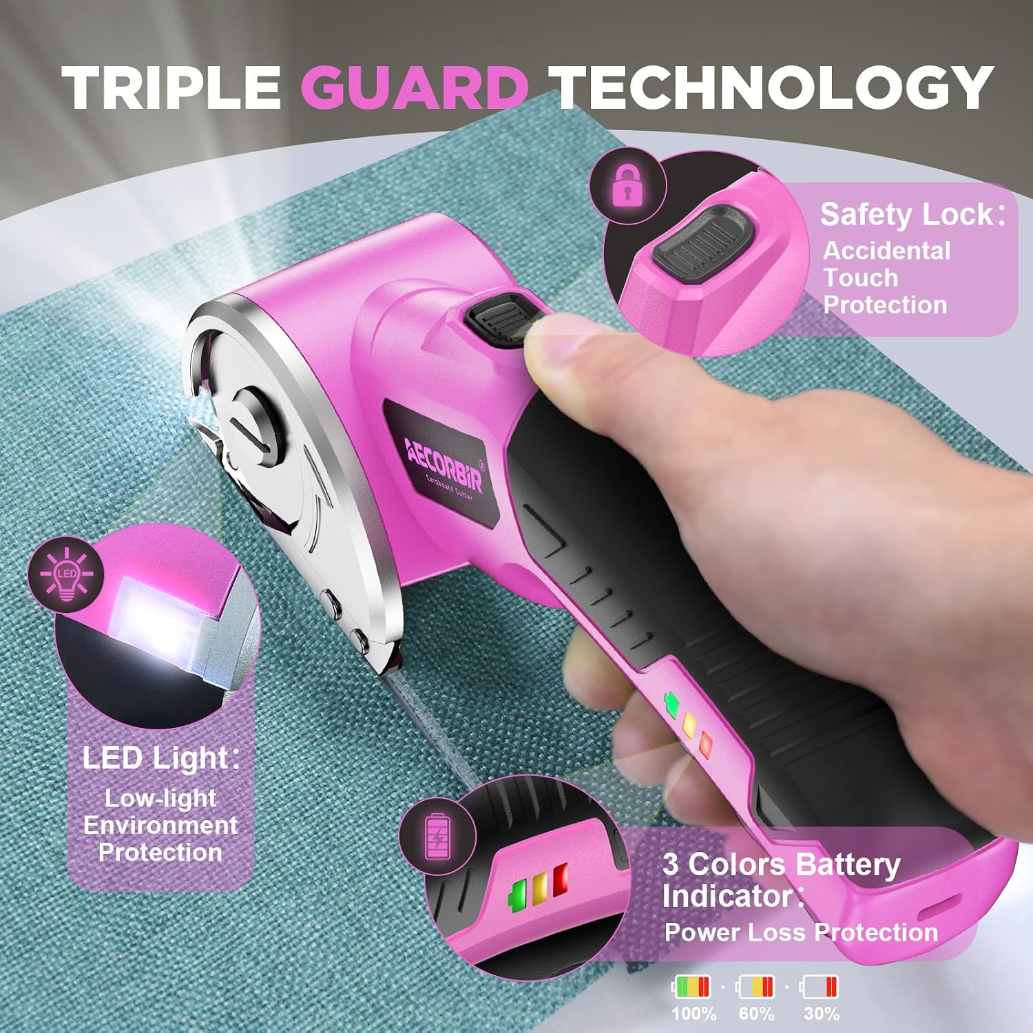 Thumbnail 4 de Aecorbir SM-5001 Cordless Electric Scissors, 4V, 3,000mAh, LED, Pink
