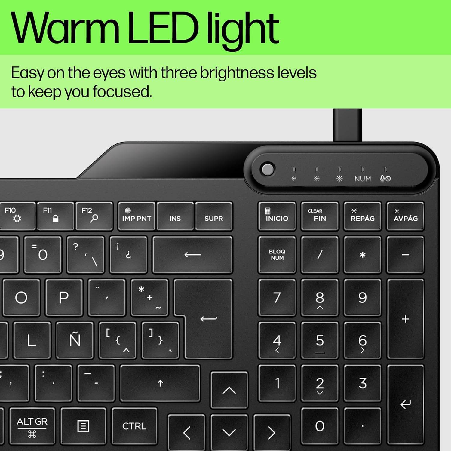 Thumbnail 3 de HP 400 Backlit Wired Keyboard (UK layout) with Warm White LEDs, 12 Programmable Keys, USB-C/USB-A