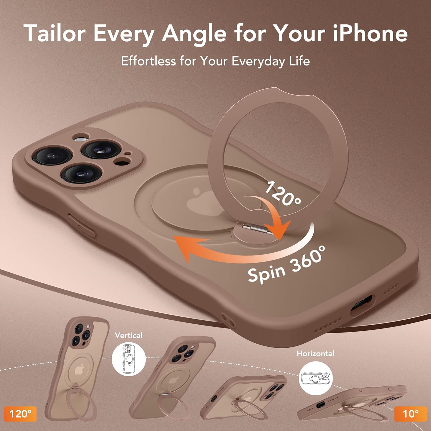 Thumbnail 2 de GolbinBox iPhone 14 Pro Women’s Case with MagSafe, 360° Magnetic Stand, Wave Edge & Military-Grade Drop Protection (Brown)