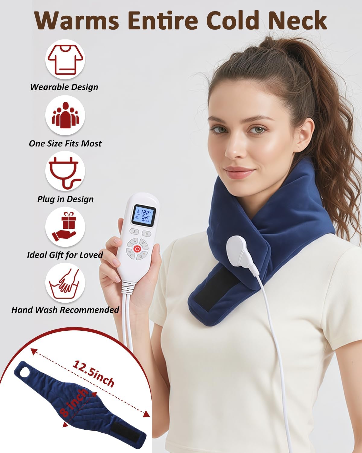 Detalle 2 de Kedite Electric Neck Heating Pad, 86–158°F Adjustable Heat, 10–90-Minute Timer