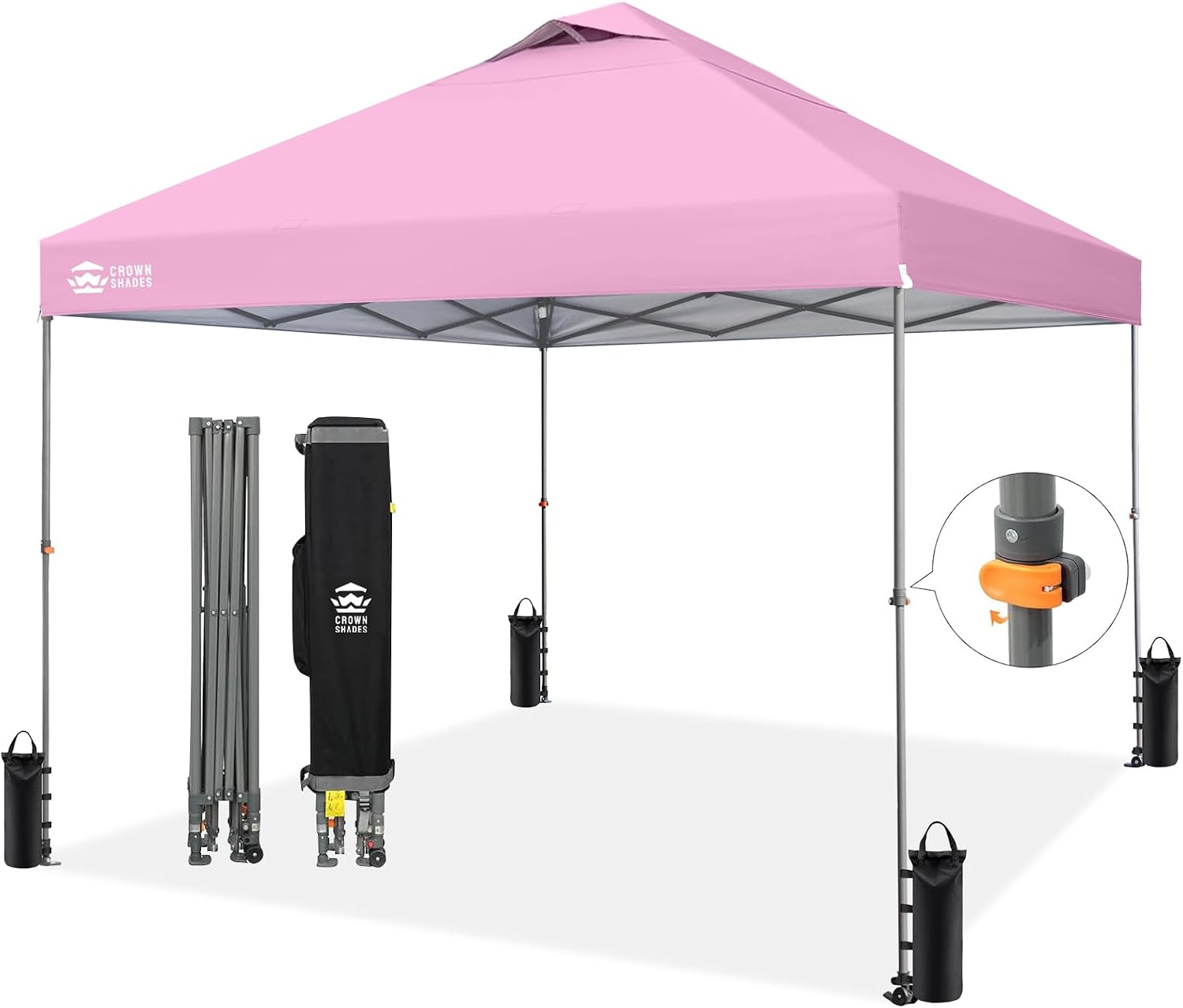 CROWN SHADES 10x10 Pop-Up Canopy Tent, Pink, One-Push Setup, UPF 50+