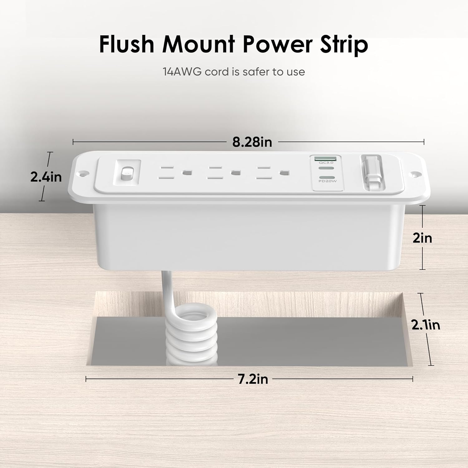 Detalle 2 de HEZI Drawer Outlet with 20W PD USB-C Retractable Cable