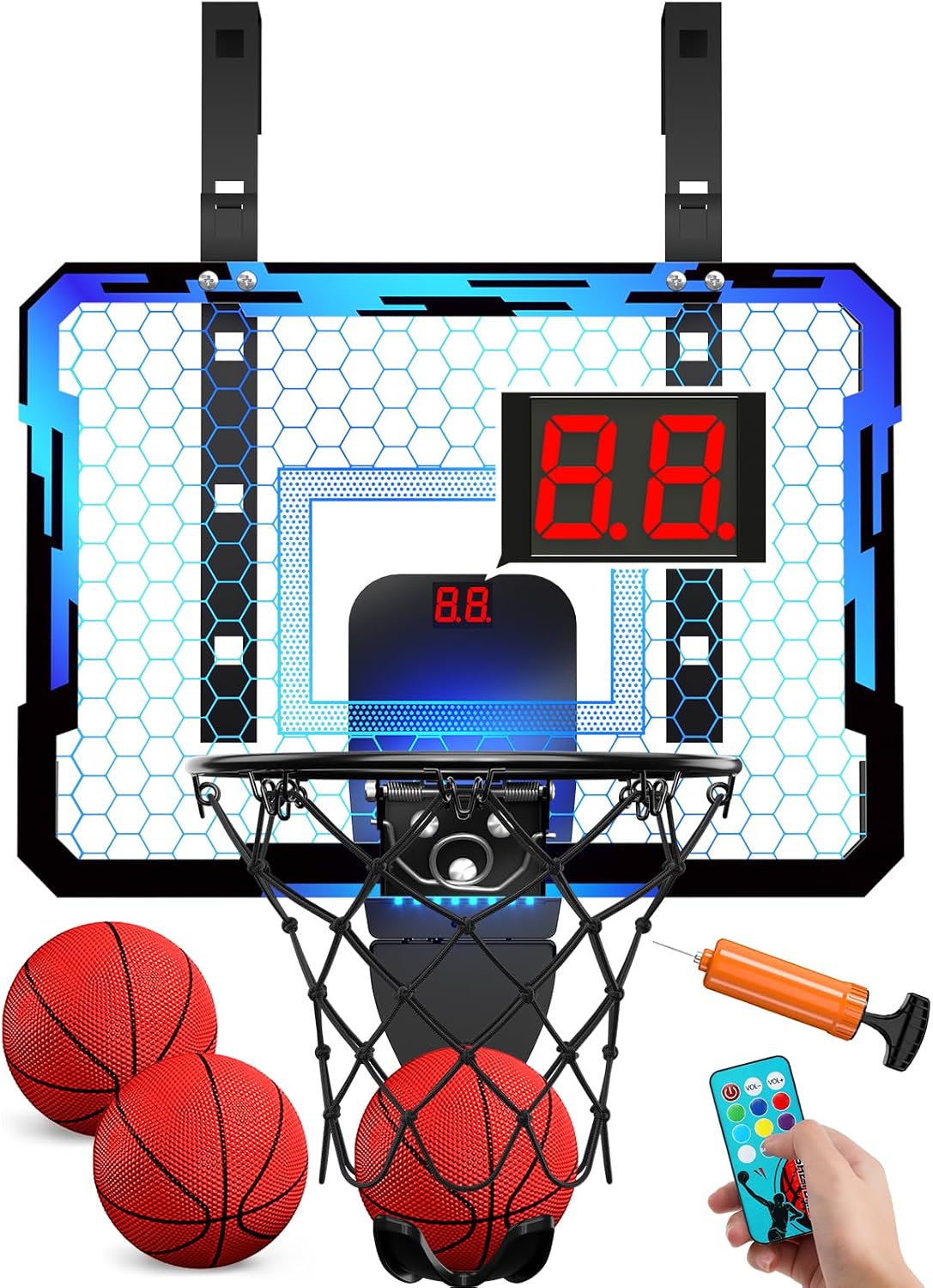 Detalle de QDRAGON Mini Basketball Hoop with Scoreboard, 7 LED Lights and Breakaway Rim