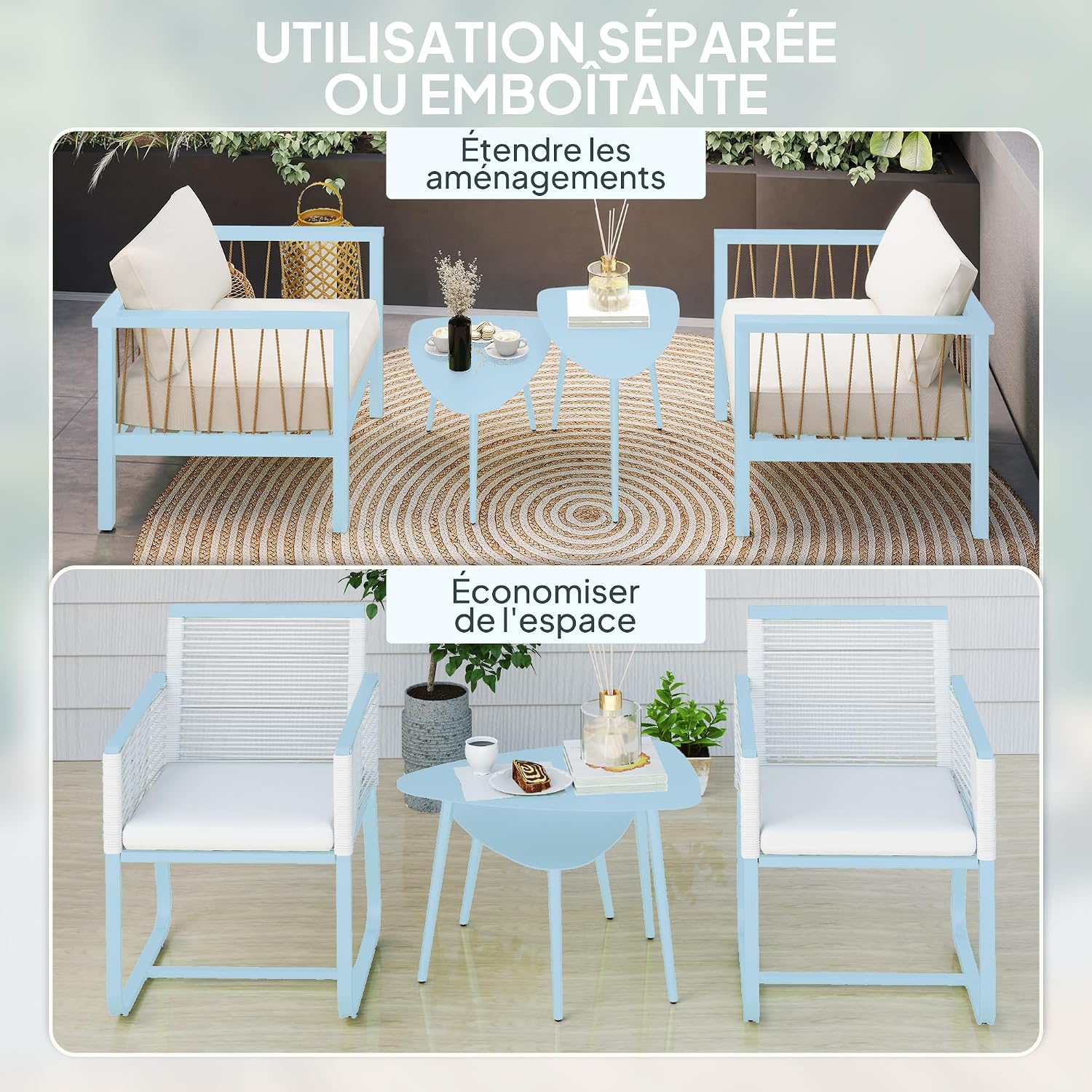 Detalle de Lot de 2 tables basses jardin Outsunny