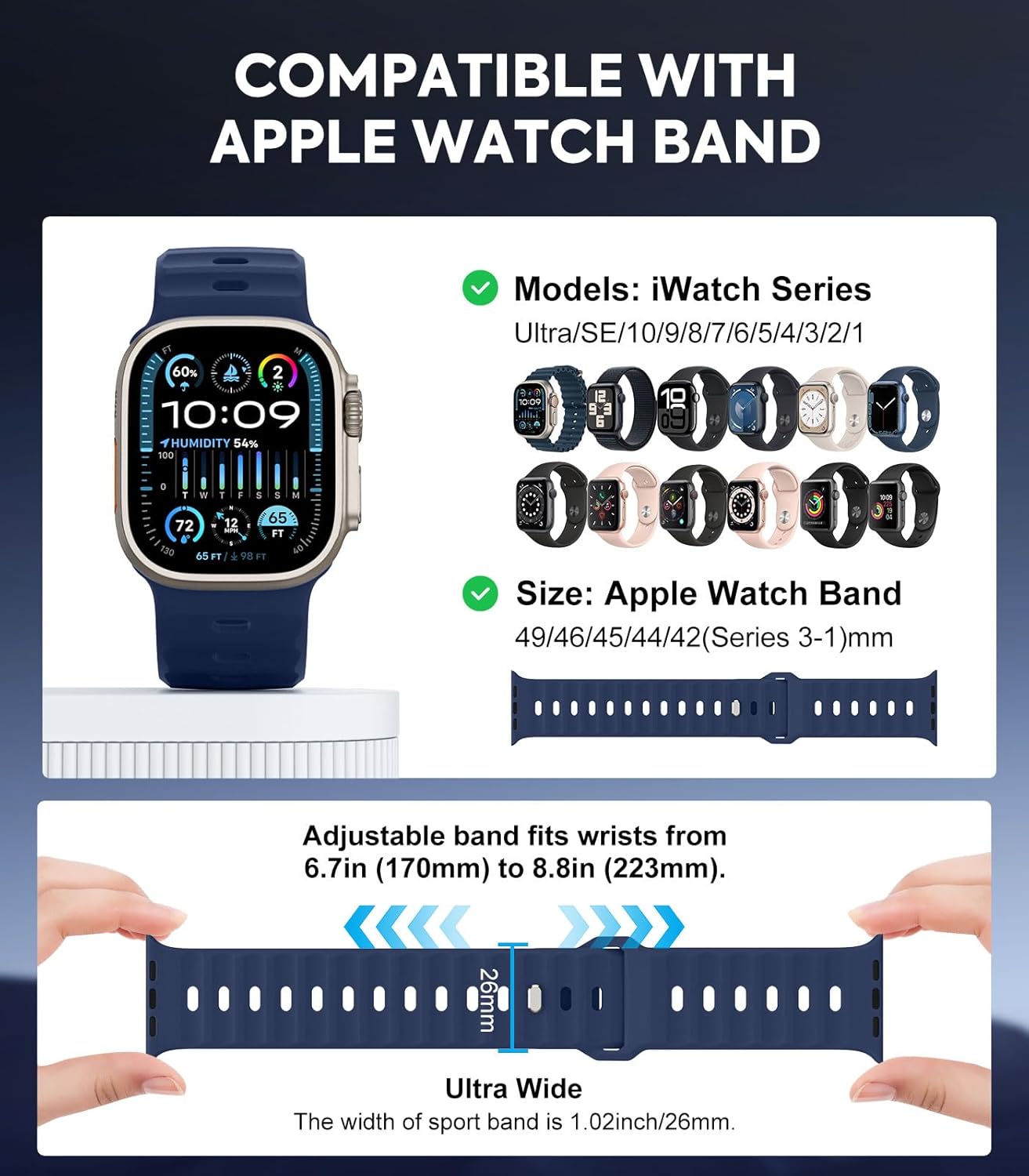 Thumbnail 1 de MoKo Ocean Bands for Apple Watch Ultra 2 and Series: Silicone Replacement Strap for 42–49mm