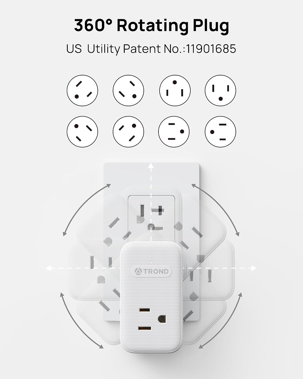 Thumbnail 2 de TROND TD-EA-US24S Outlet Extender, 3 AC Outlets, 4 USB Ports, 360° Plug