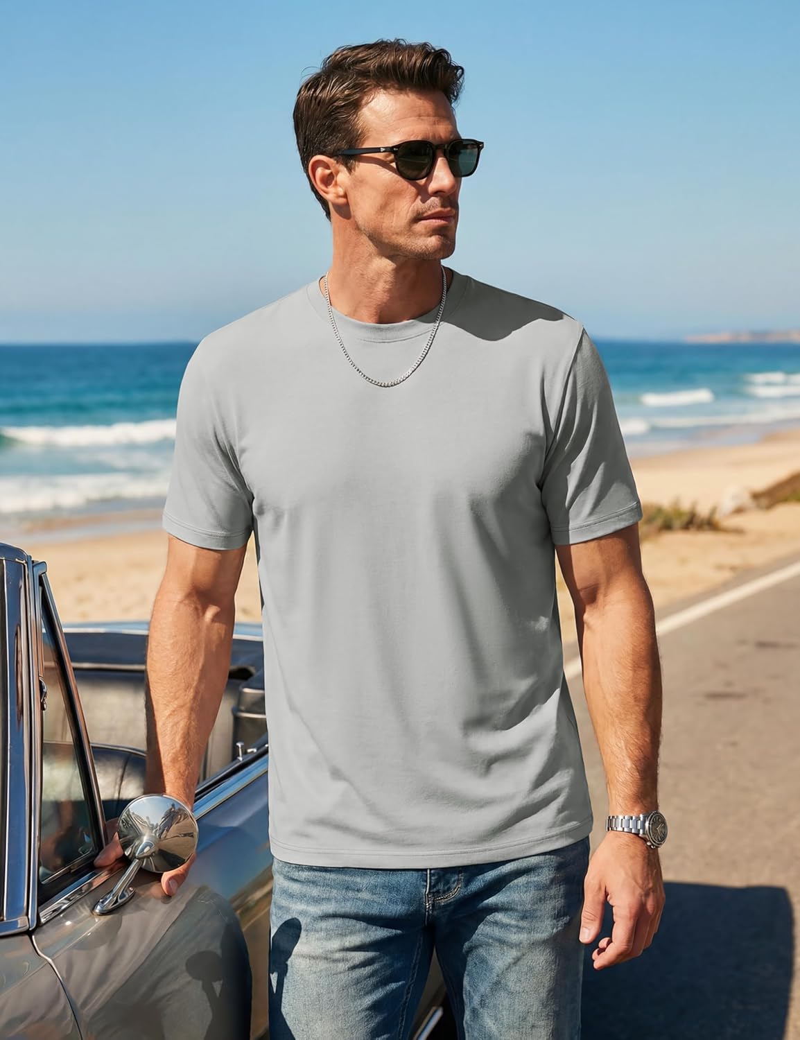 Detalle 2 de TACVASEN Men's T Shirt UPF 80+ Plain Short Sleeve – Lightweight, Quick-Dry Outdoor Tee