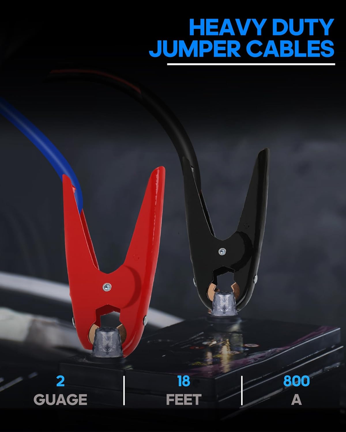 Thumbnail 1 de SAFEMATE 2 Gauge 18 ft Heavy Duty Jumper Cables: Reliable 12V/24V Jump Start Power