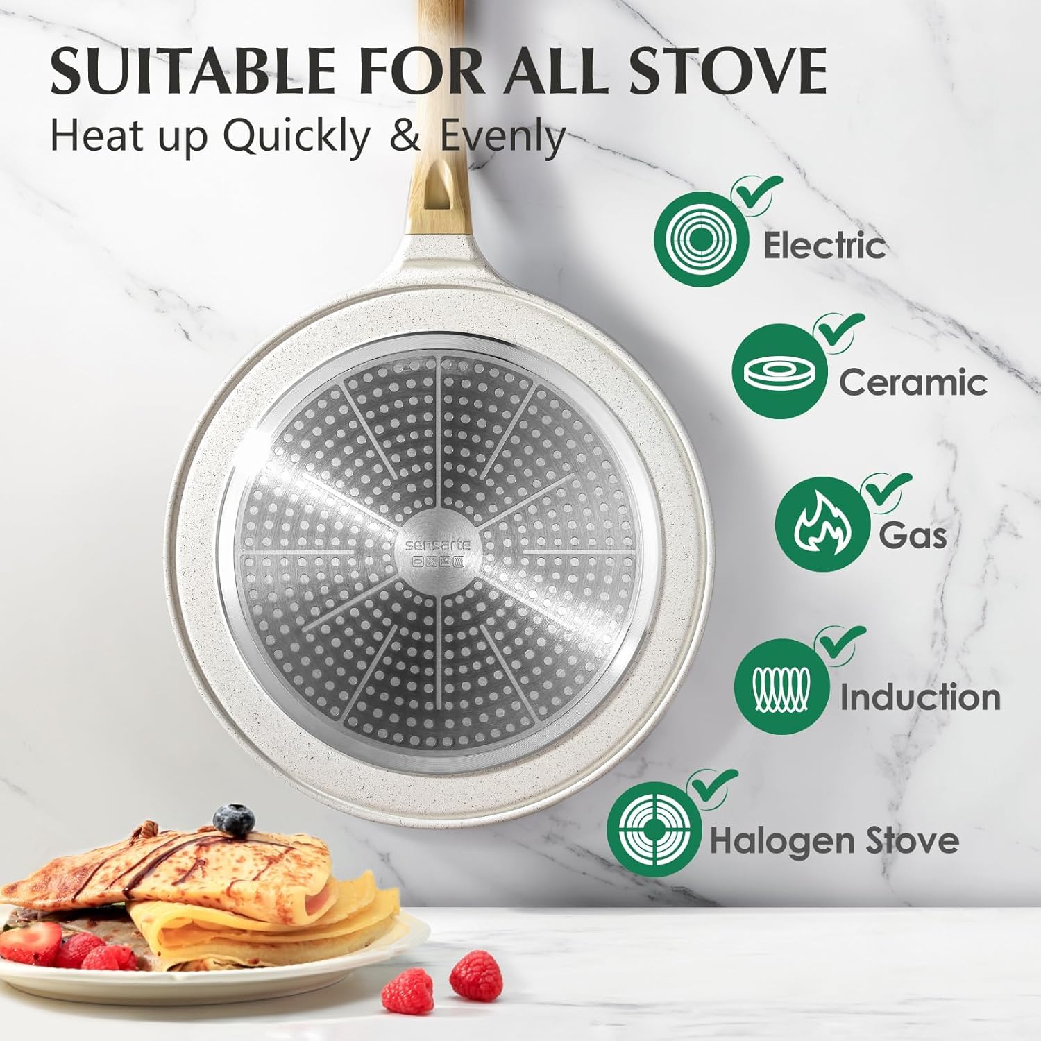 Thumbnail 3 de SENSARTE Weiß Keramik Crepe Pfanne 26 cm – Antihaft-Omelettpfanne für Crêpes, induktionsgeeignet