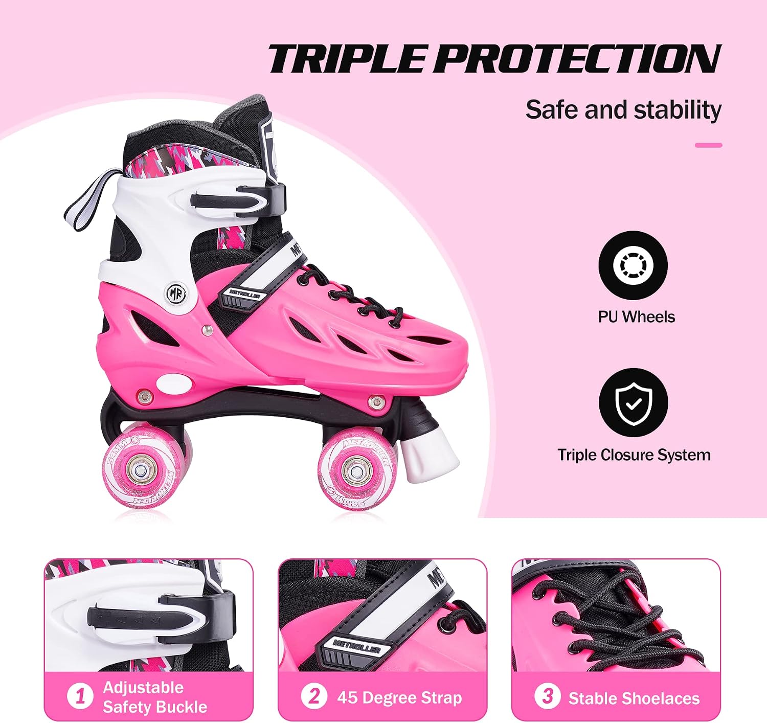 Thumbnail 3 de METROLLER Adjustable Light-Up Roller Skates for Kids & Teens — 4-Size Fit, Safe Beginner to Pro Option