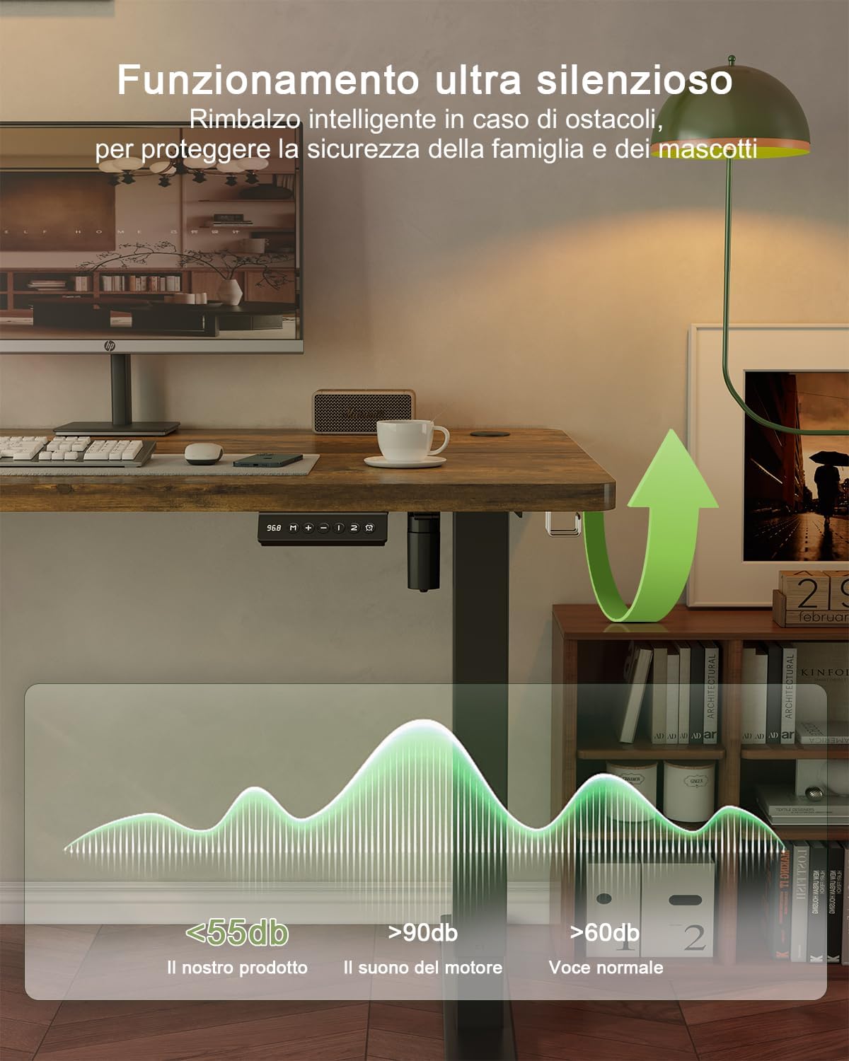 Thumbnail 4 de JUMMICO Scrivania regolabile in altezza con presa USB 80 × 60 cm – ergonomia e design in marrone