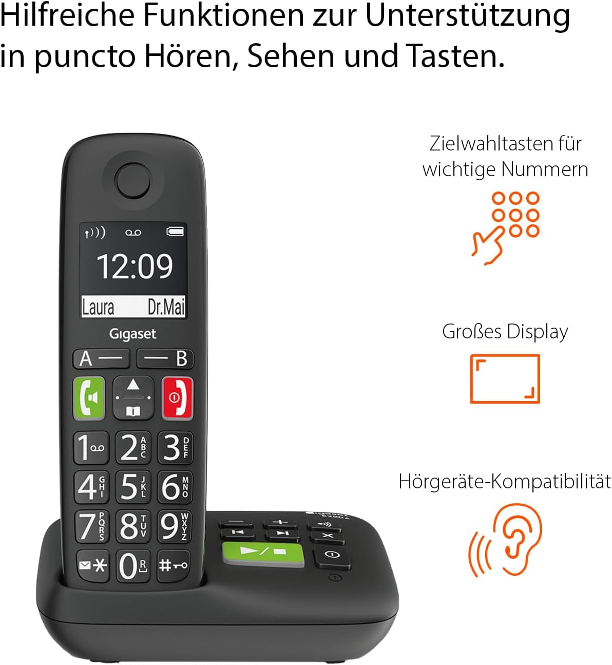 Detalle 2 de Gigaset E290A DUO – Schnurlose DECT-Telefone für Senioren, 2er-Set