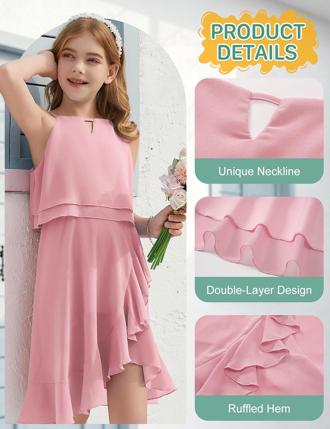 Thumbnail 3 de Abito Estivo da Ragazza senza Maniche in Chiffon con Volant – Età 6–15 Anni