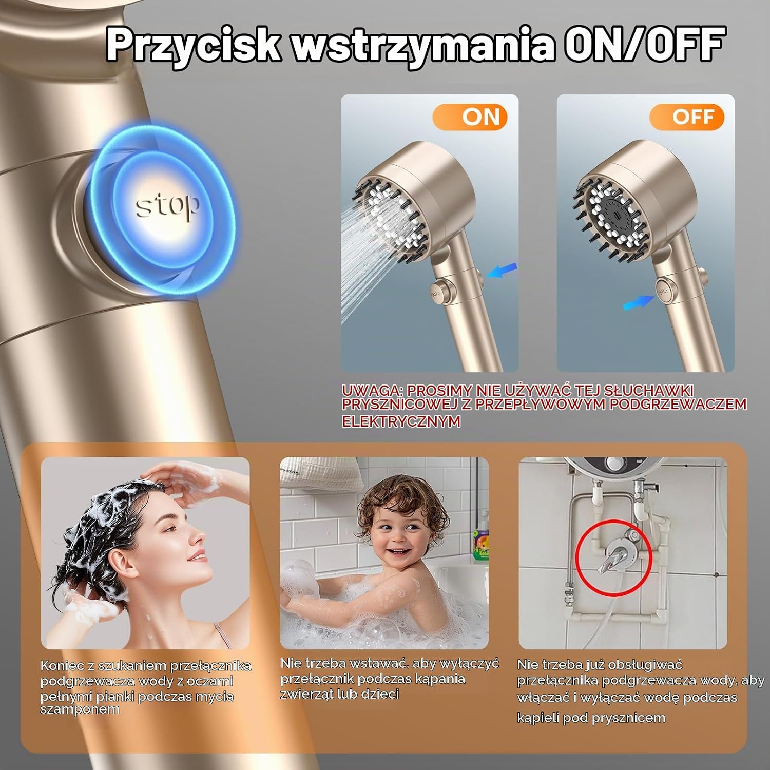 Thumbnail 3 de FEELSO DY5 złota słuchawka prysznicowa z filtrem 15-warstwowym i 4 strumieniami
