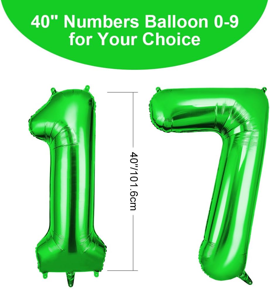 Thumbnail 1 de OFFCUP Green Number 12 Balloons – 40 Inch Large Foil Numerals (1 & 2) with Self-Inflating Design