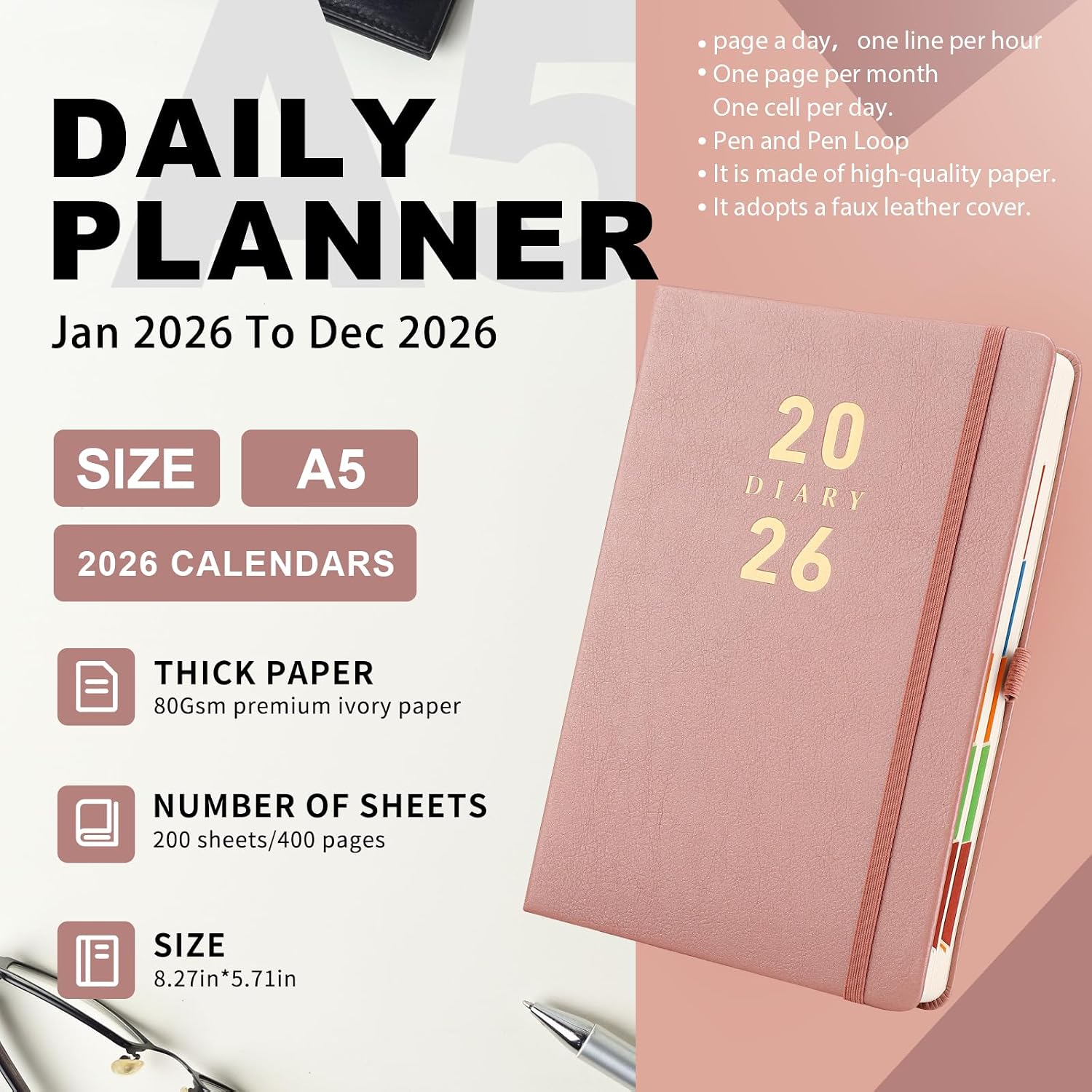 Detalle 2 de Agenda 2026 A5 une page par jour