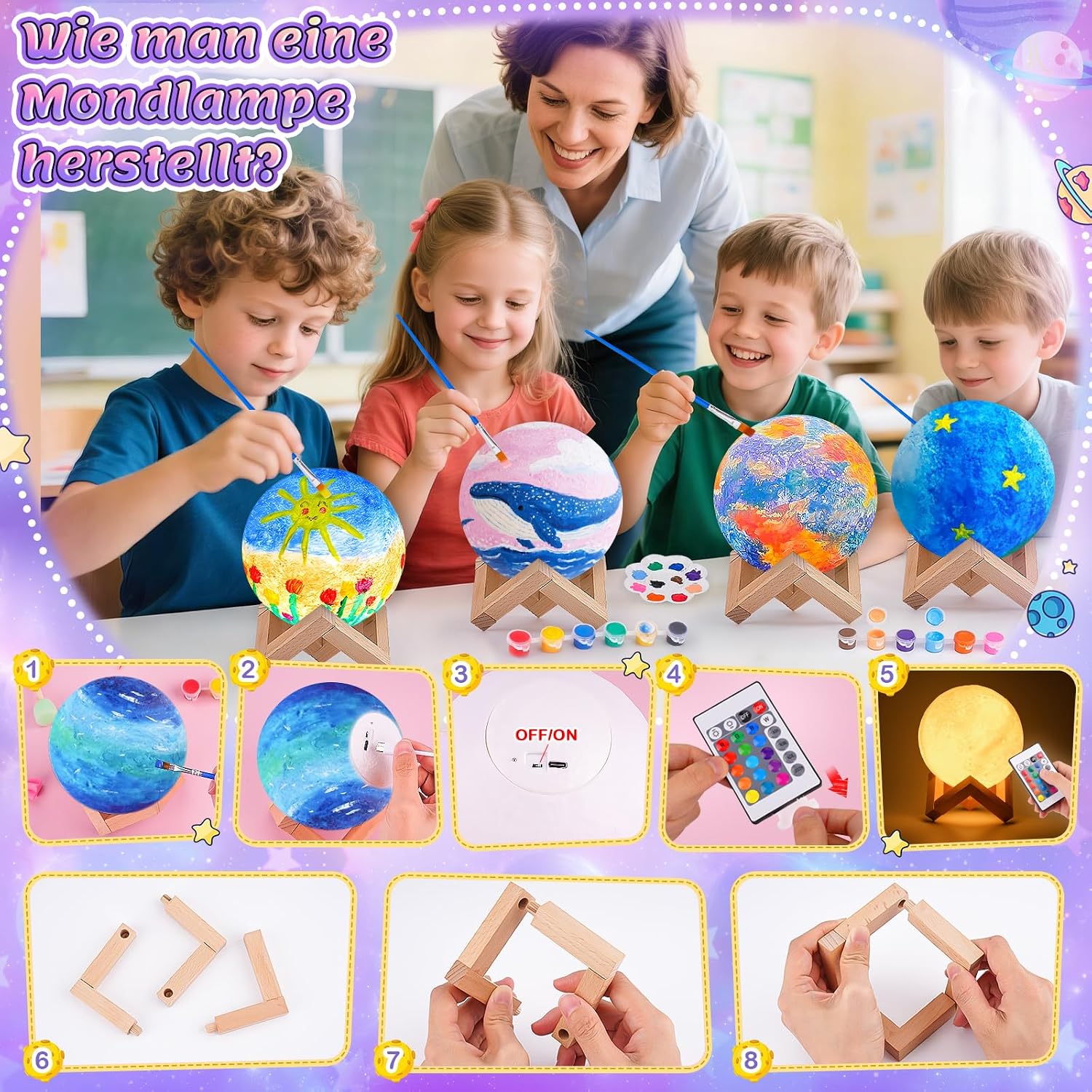 Detalle de Mondlampe Bastelset für Kinder – Kreativset für Mädchen ab 6+ Jahren